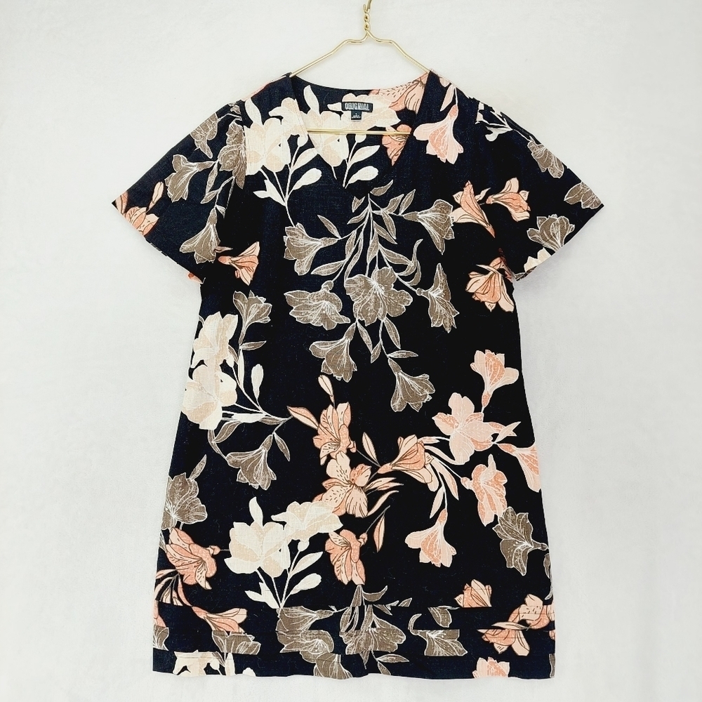 Original Black & Brown Floral Print Short Sleeve V-Neck Blouse 6173
